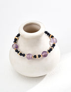 Natural Lavender Amethyst & Goldstone Bead Bracelet