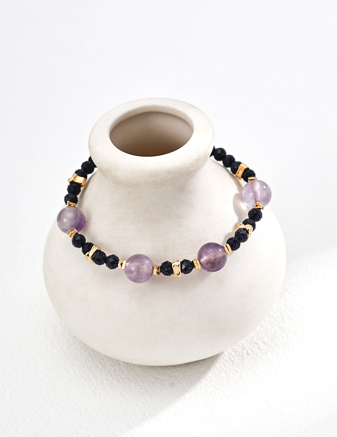Natural Lavender Amethyst & Goldstone Bead Bracelet