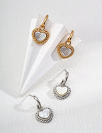 Pendientes de plata de ley 925 con nácar en forma de corazón