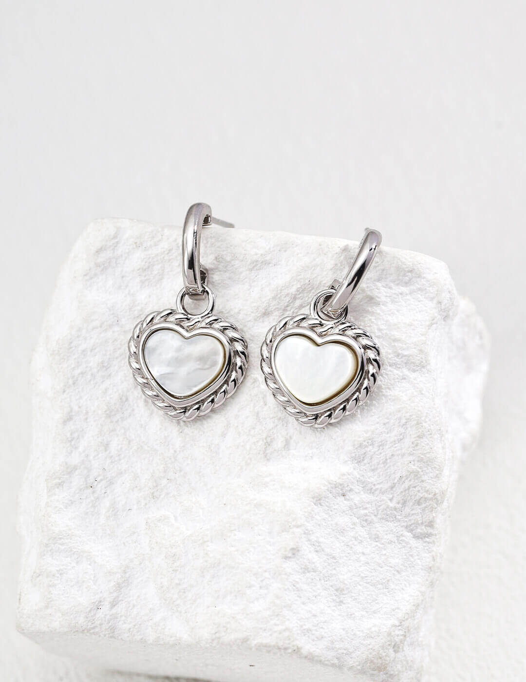 Heart-shaped Mother of Pearl 925 Sterling Silver Earrings
