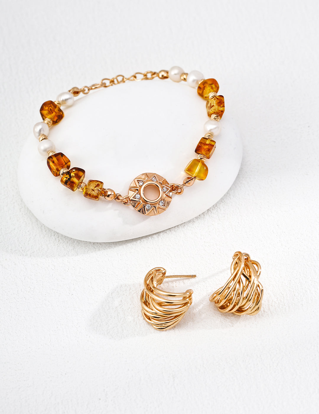 Natural Pearl Amber Zircon Bracelet