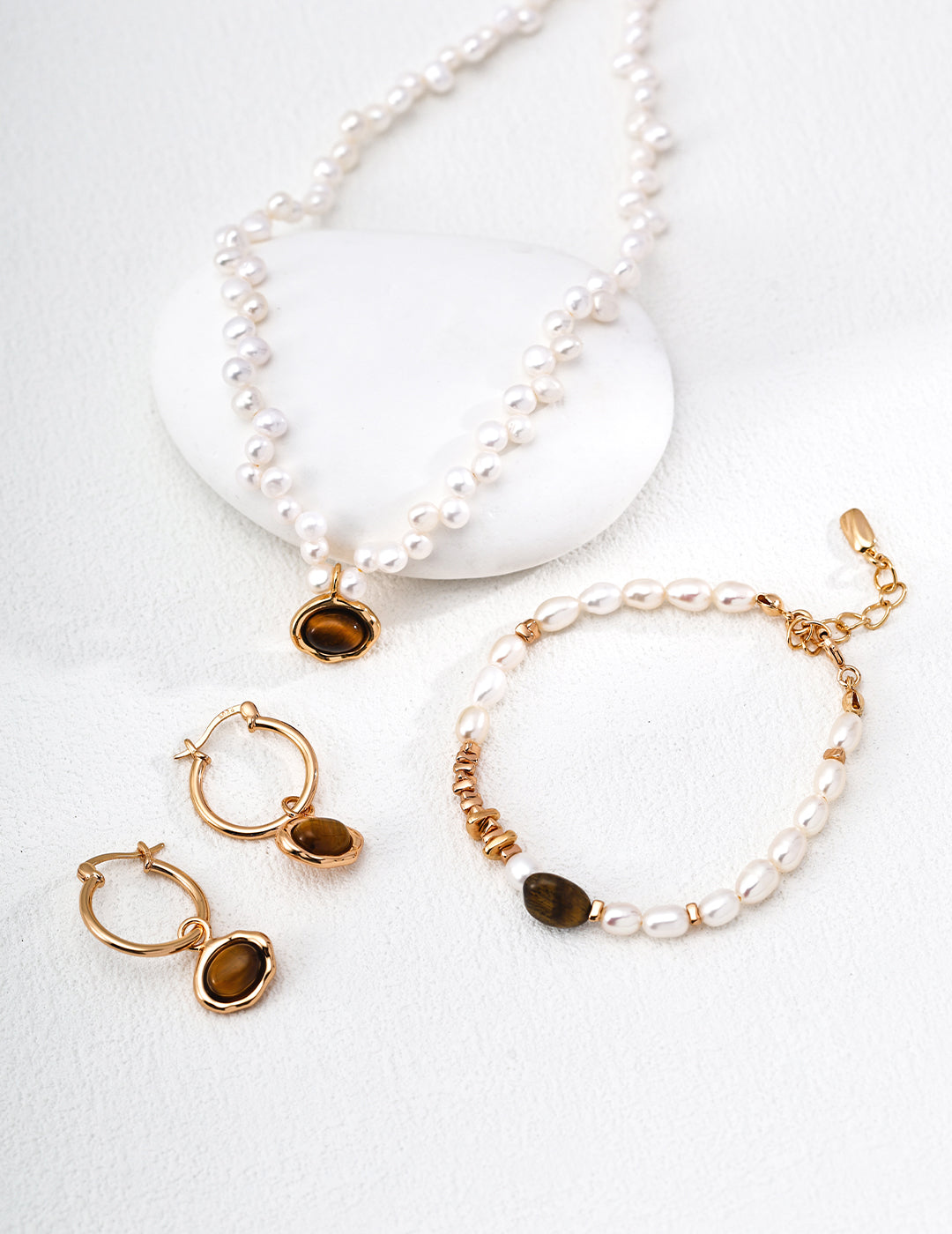 Natural Pearl & Tiger's Eye S925 Sterling Silver Necklace