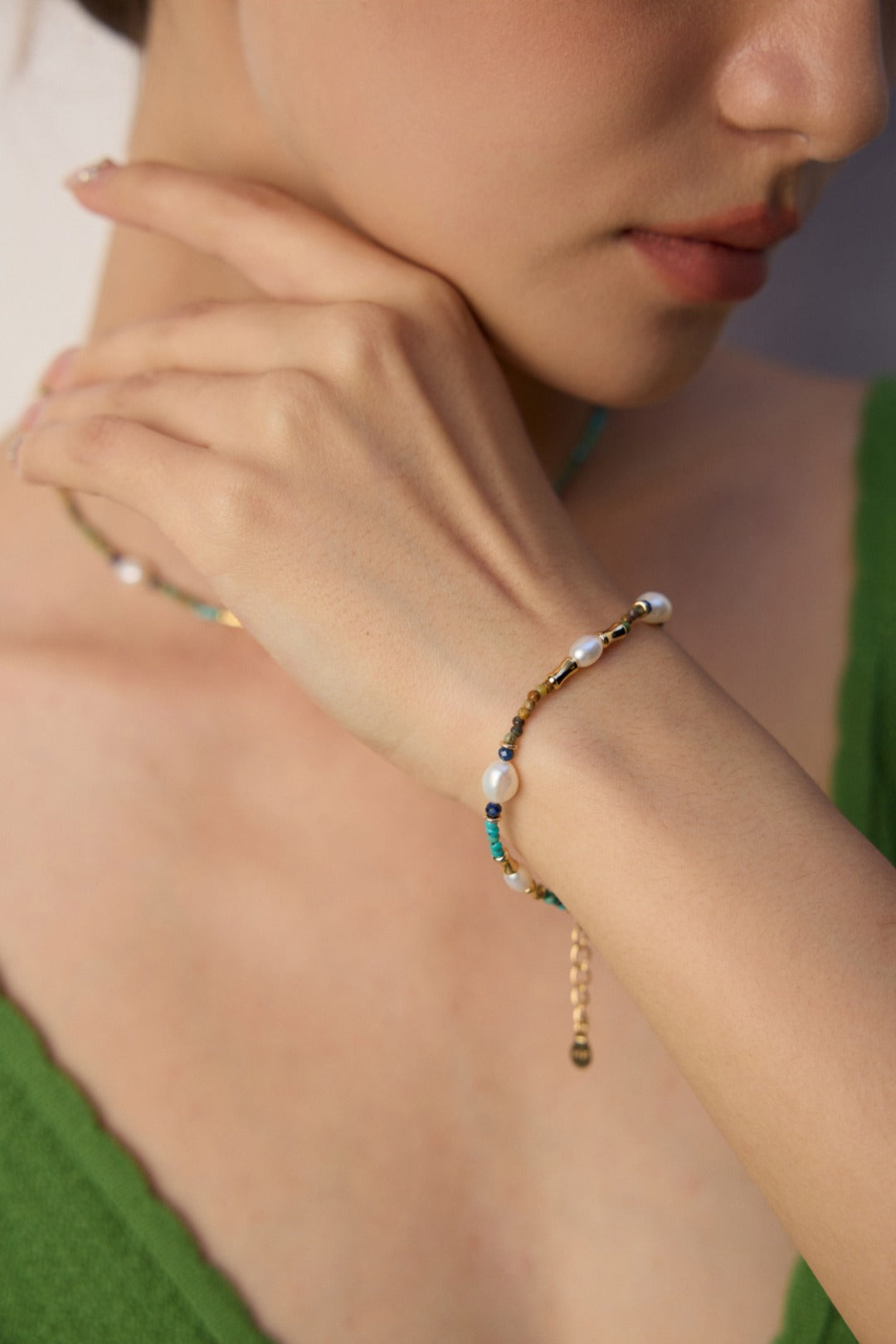 Natural Pearl, Lapis Lazuli & Turquoise Necklace & Bracelet