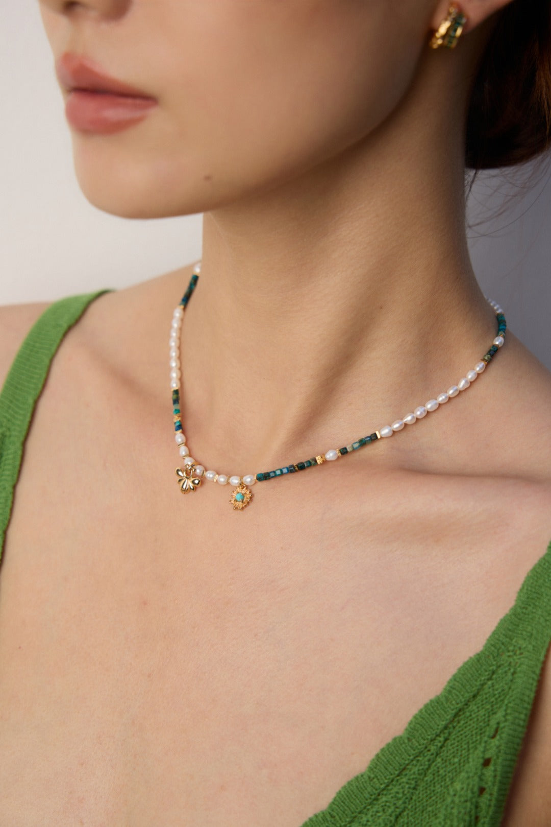 Natural Pearl Malachite Turquoise Necklace