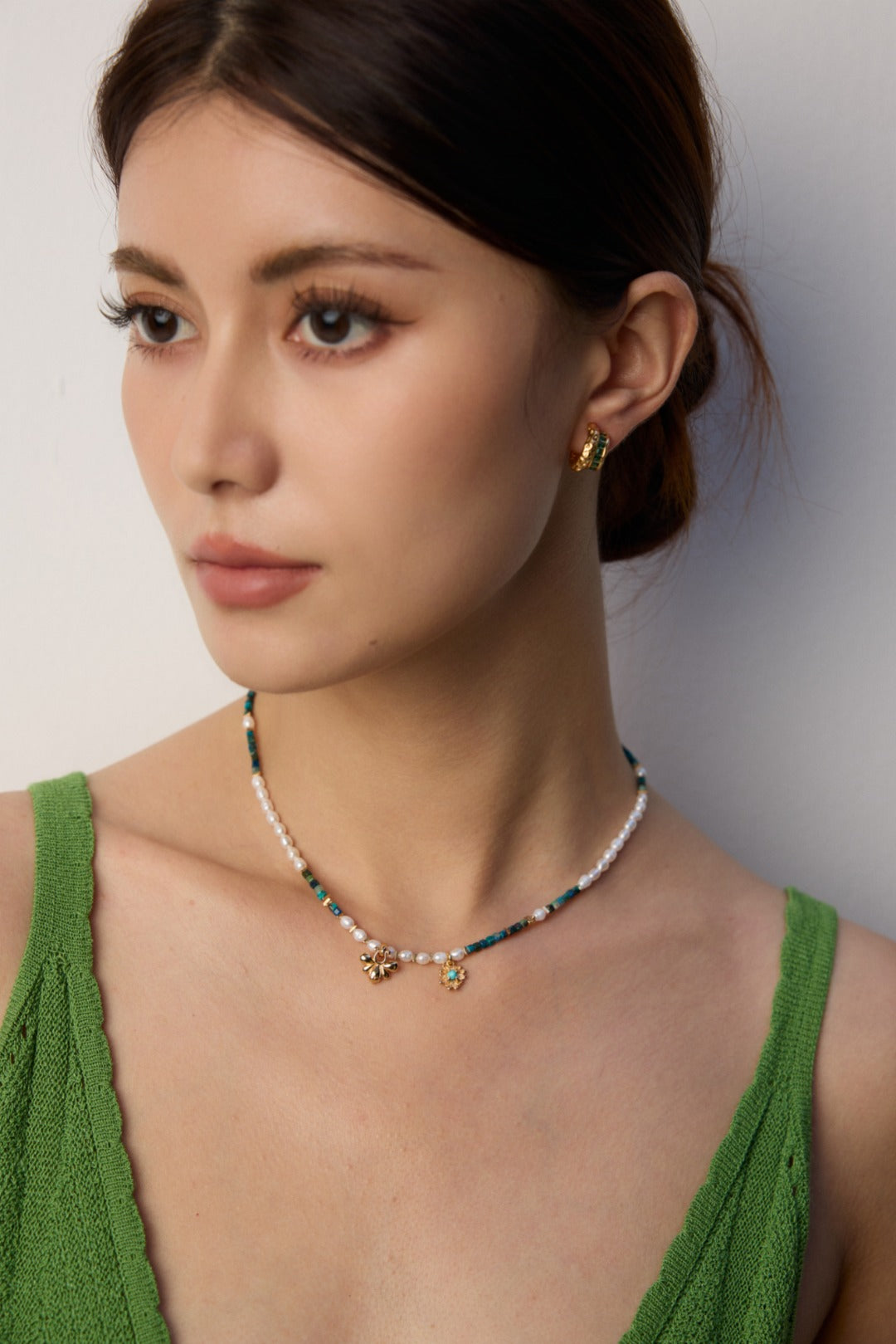 Natural Pearl Malachite Turquoise Necklace