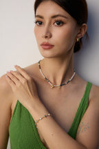 Vintage Natural Pearl, Turquoise & Chalcedony S925 Silver Bracelet