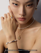 Vintage Natural Pearl Lapis Lazuli S925 Silver Bracelet