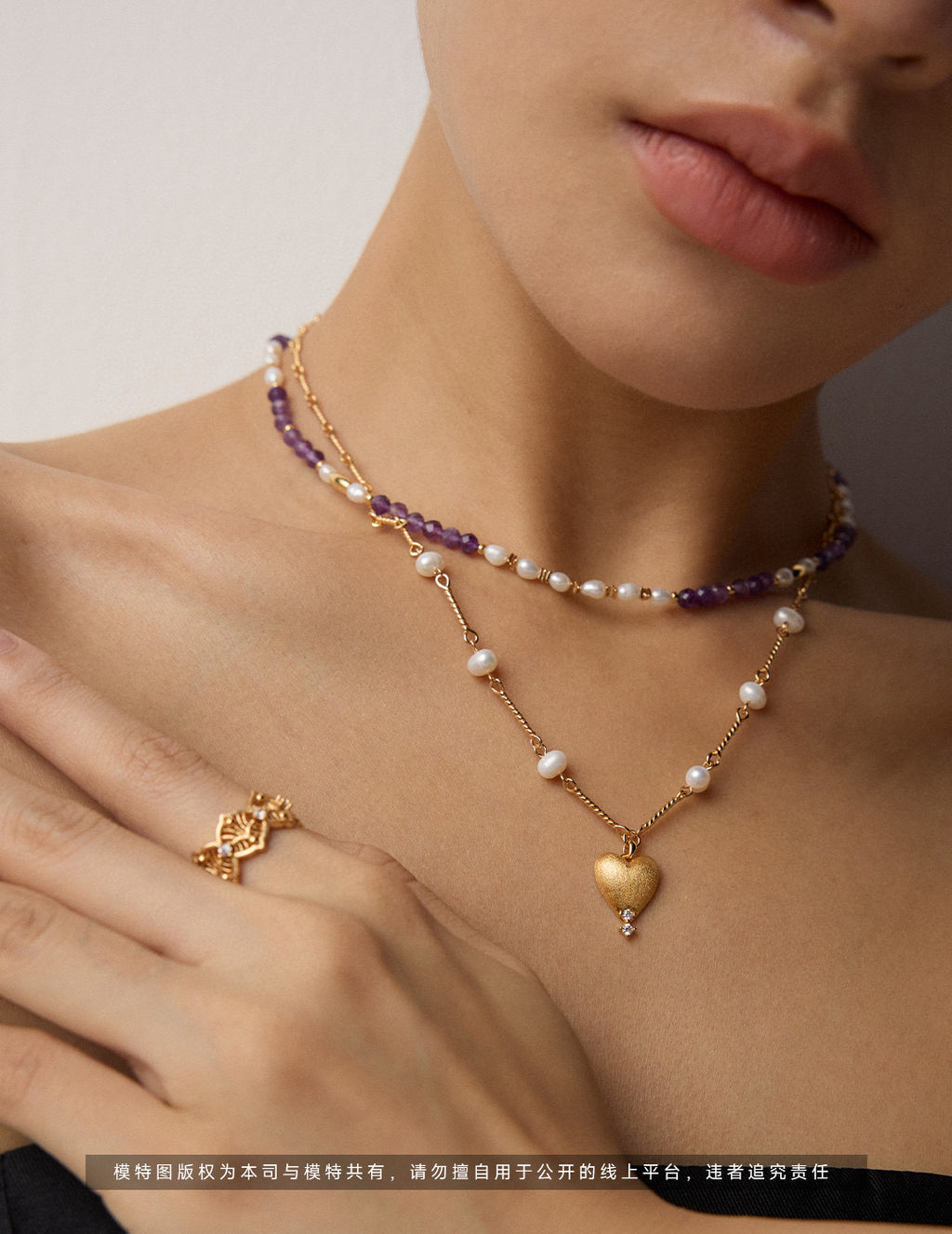 Vintage Natural Pearl & Amethyst S925 Sterling Silver Necklace