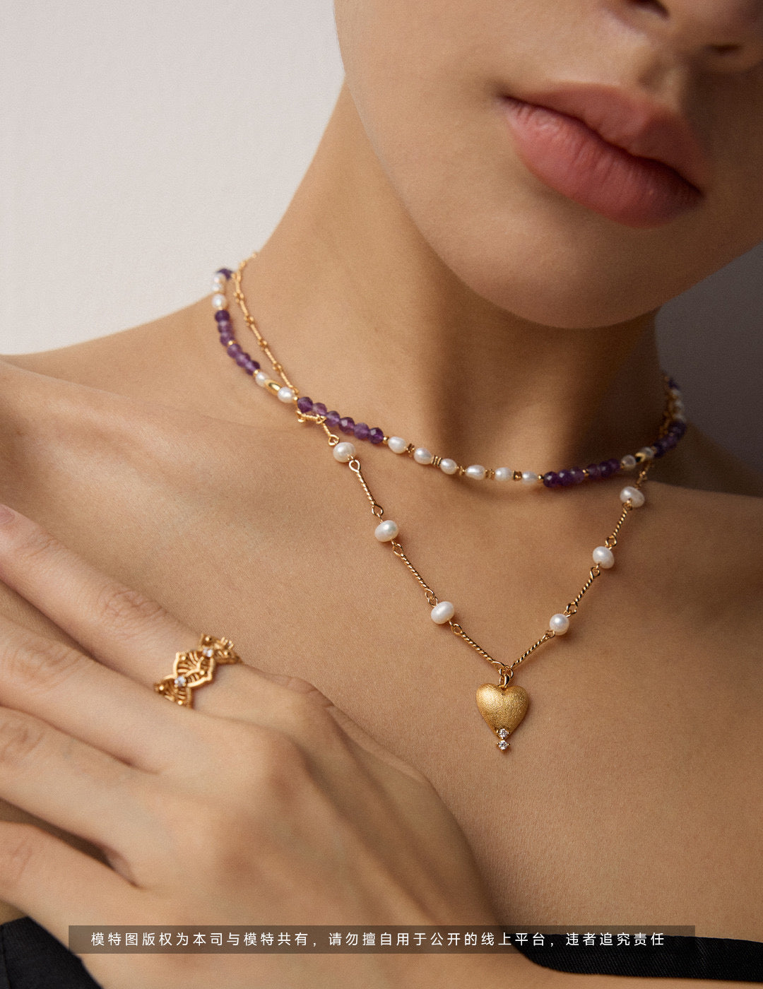 Vintage Natural Pearl & Amethyst S925 Sterling Silver Necklace