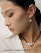 Minimalist Irregular Natural Pearl & Black Onyx Necklace