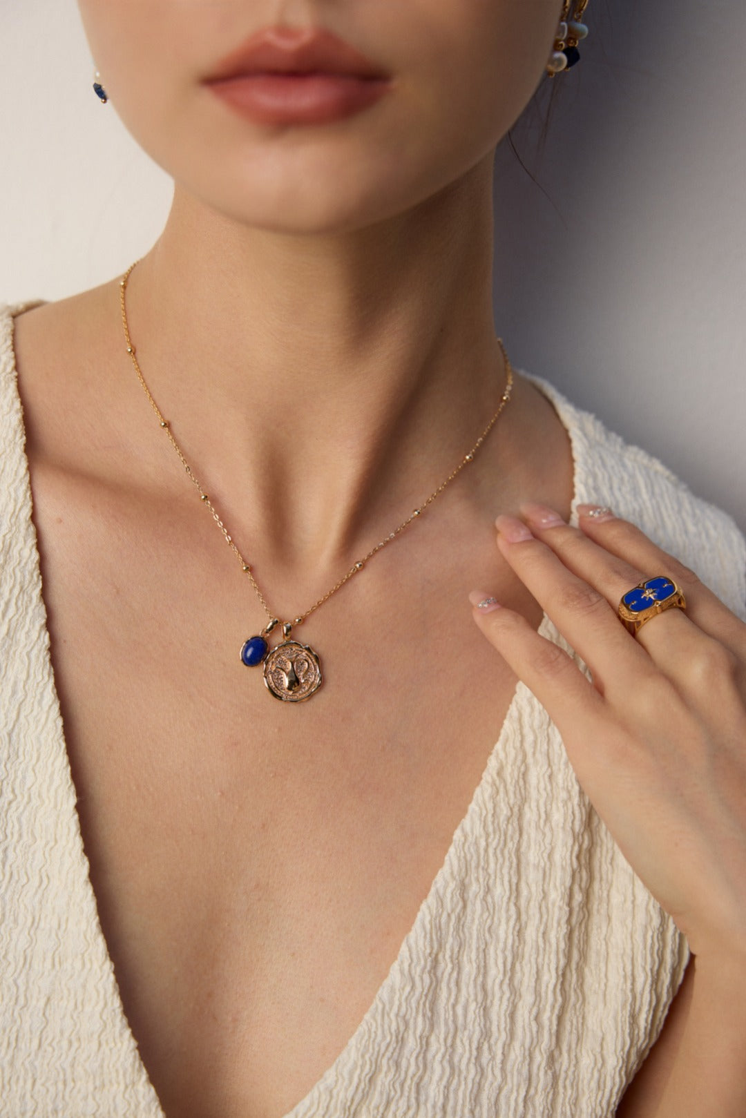 Aquarius Natural Lapis Lazuli Pendant S925 Silver Necklace