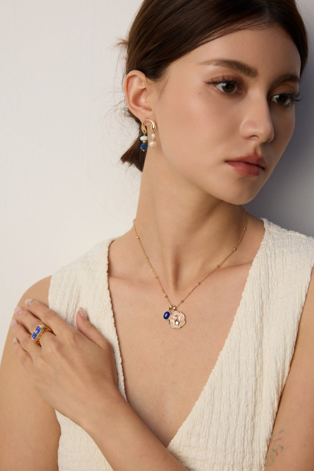 Aquarius Natural Lapis Lazuli Pendant S925 Silver Necklace