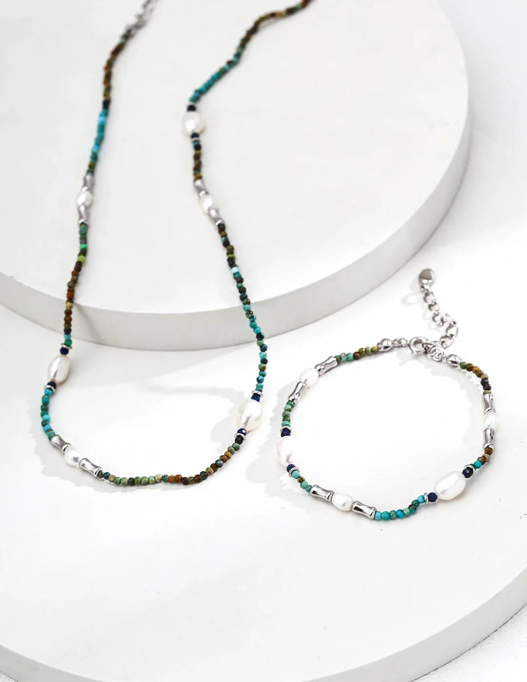 Natural Pearl & Azurite Turquoise S925 Sterling Silver Bracelet