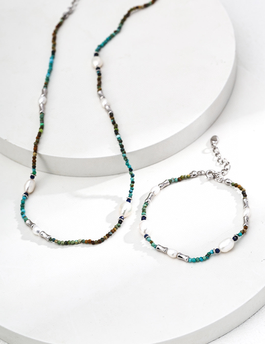 Natural Pearl, Lapis Lazuli & Turquoise Necklace & Bracelet