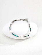 Natural Pearl & Azurite Turquoise S925 Sterling Silver Bracelet