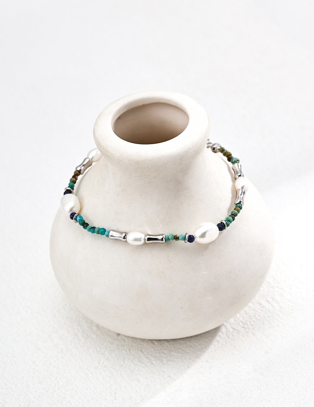 Natural Pearl, Lapis Lazuli & Turquoise Necklace & Bracelet