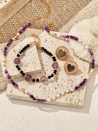 Natural Lavender Amethyst & Goldstone Bead Bracelet
