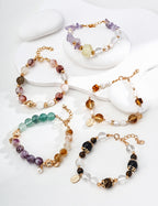 Lepidolite, Pearl, Yellow Apatite, and Green Fluorite Bracelet