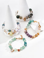 Lepidolite, Pearl, Yellow Apatite, and Green Fluorite Bracelet