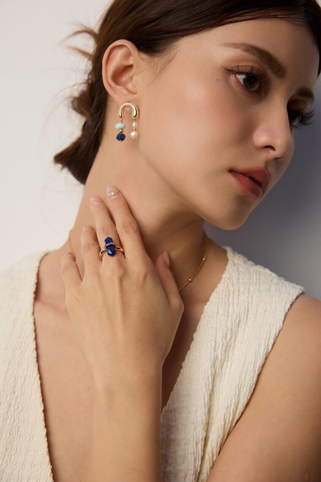 Artful combination of deep blue Lapis Lazuli, earthy Shoushan Stone, and organic natural pearls (6mm & 3mm) in harmonious design.