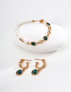 Close-up of the 6mm malachite bead, showcasing its organic green bands.