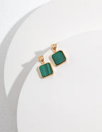Minimalist Malachite S925 Silver Earrings