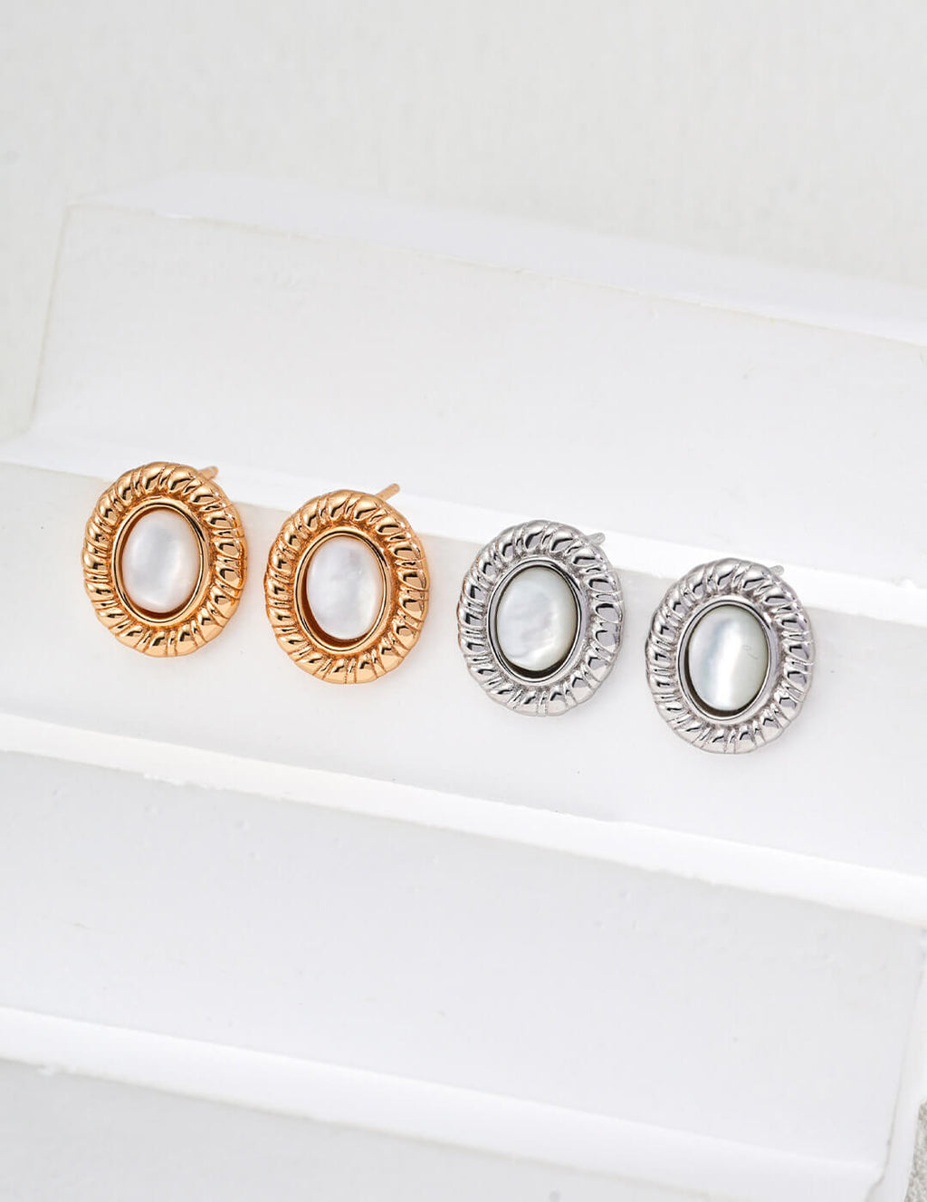 Both Vintage Gold and Silver plating options for the shell stud earrings.