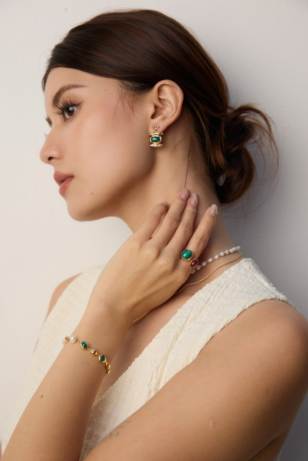 Professional woman wearing the bracelet in a business setting.