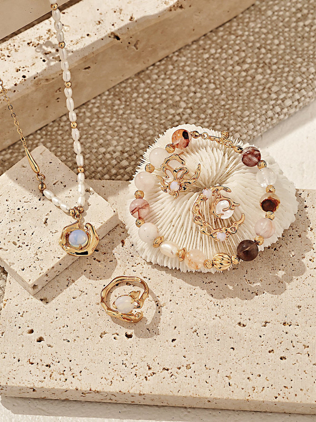 The Natural Pearl and Red Agate Crystal Bracelet presented in an elegant gift box.