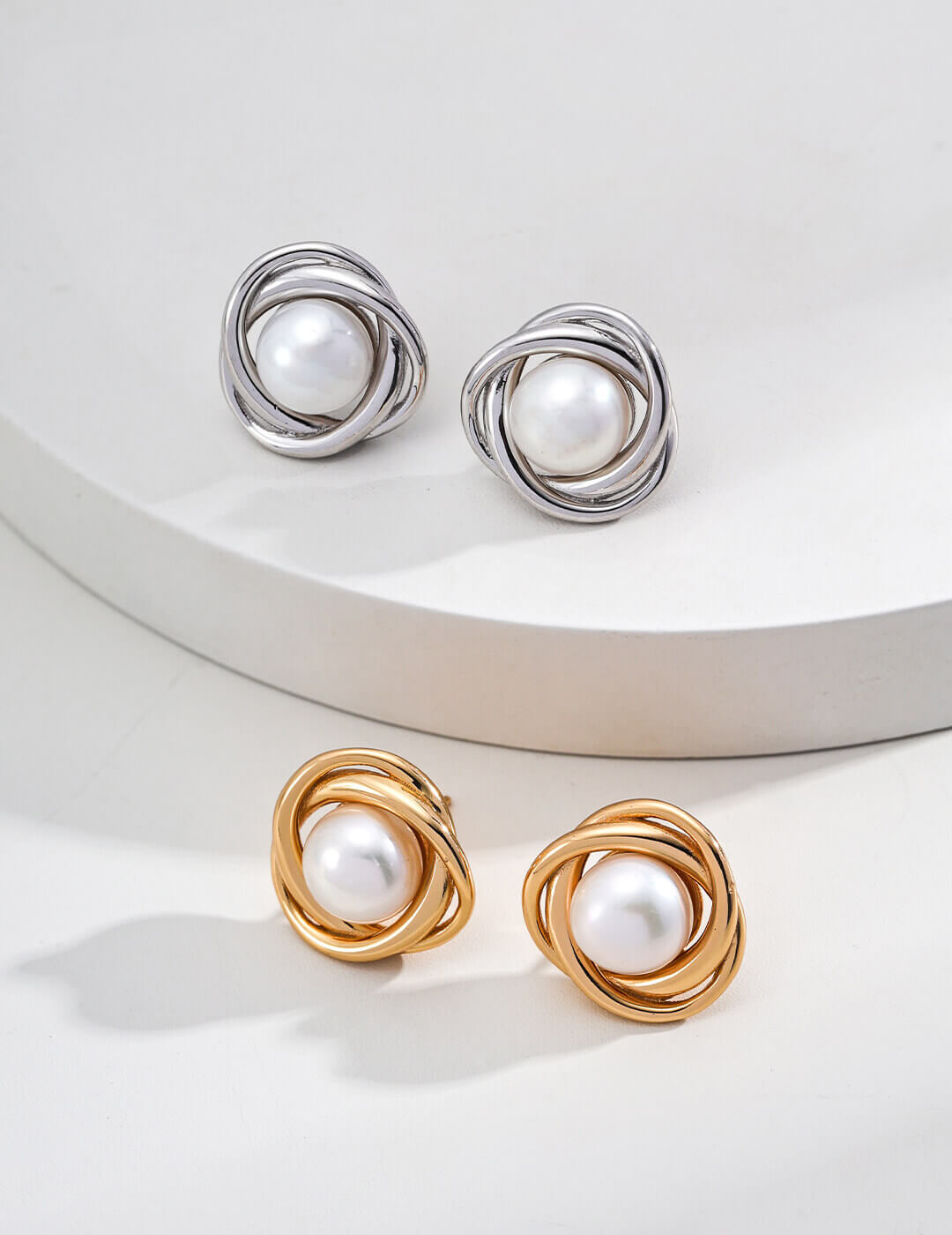 Front view of the natural pearl stud earrings in S925 sterling silver.