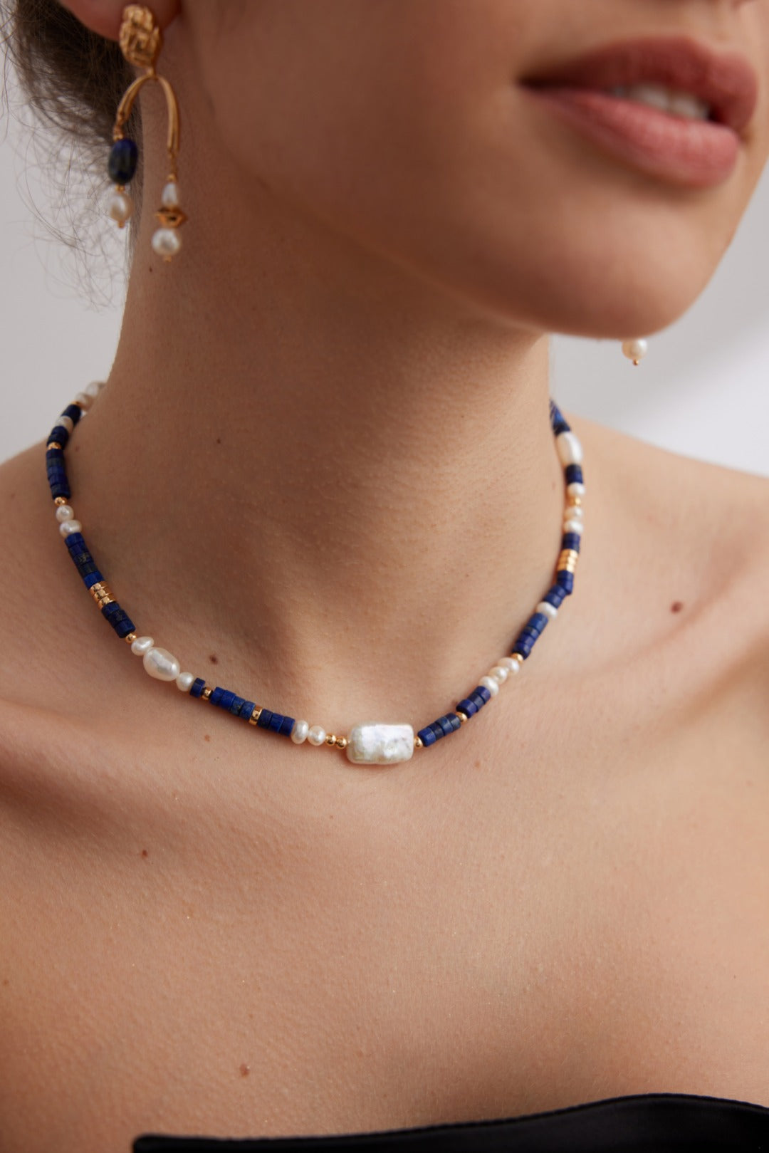Natural Pearl & Lapis Lazuli Necklace