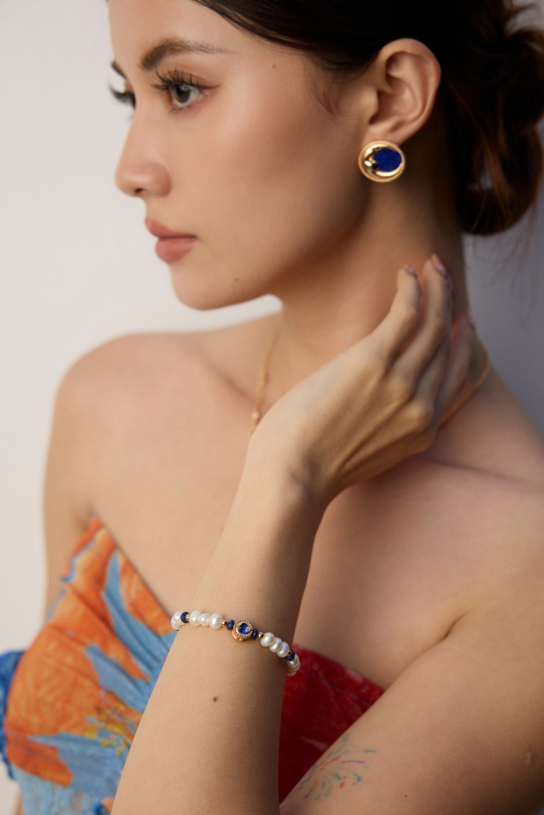 Vintage Natural Pearl & Lapis Lazuli Bracelet