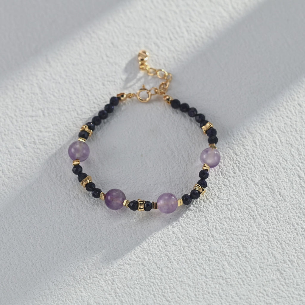 Natural Lavender Amethyst & Goldstone Bead Bracelet