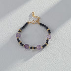 Natural Lavender Amethyst & Goldstone Bead Bracelet