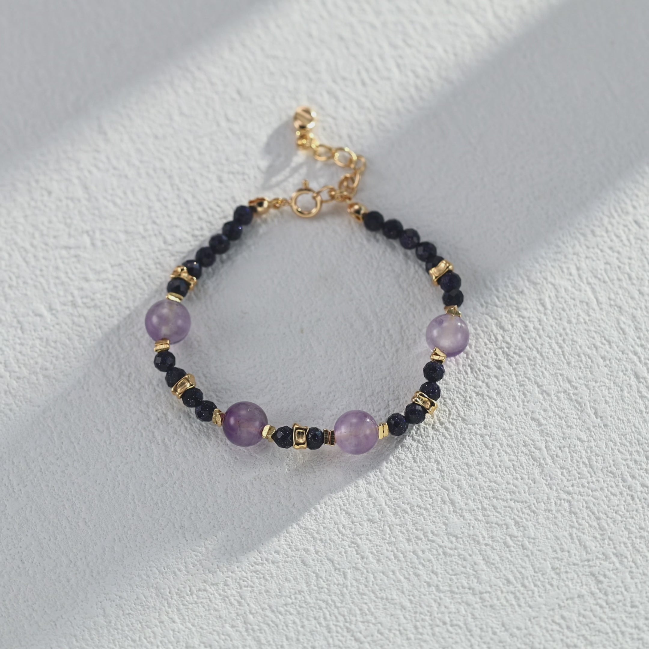 Natural Lavender Amethyst & Goldstone Bead Bracelet