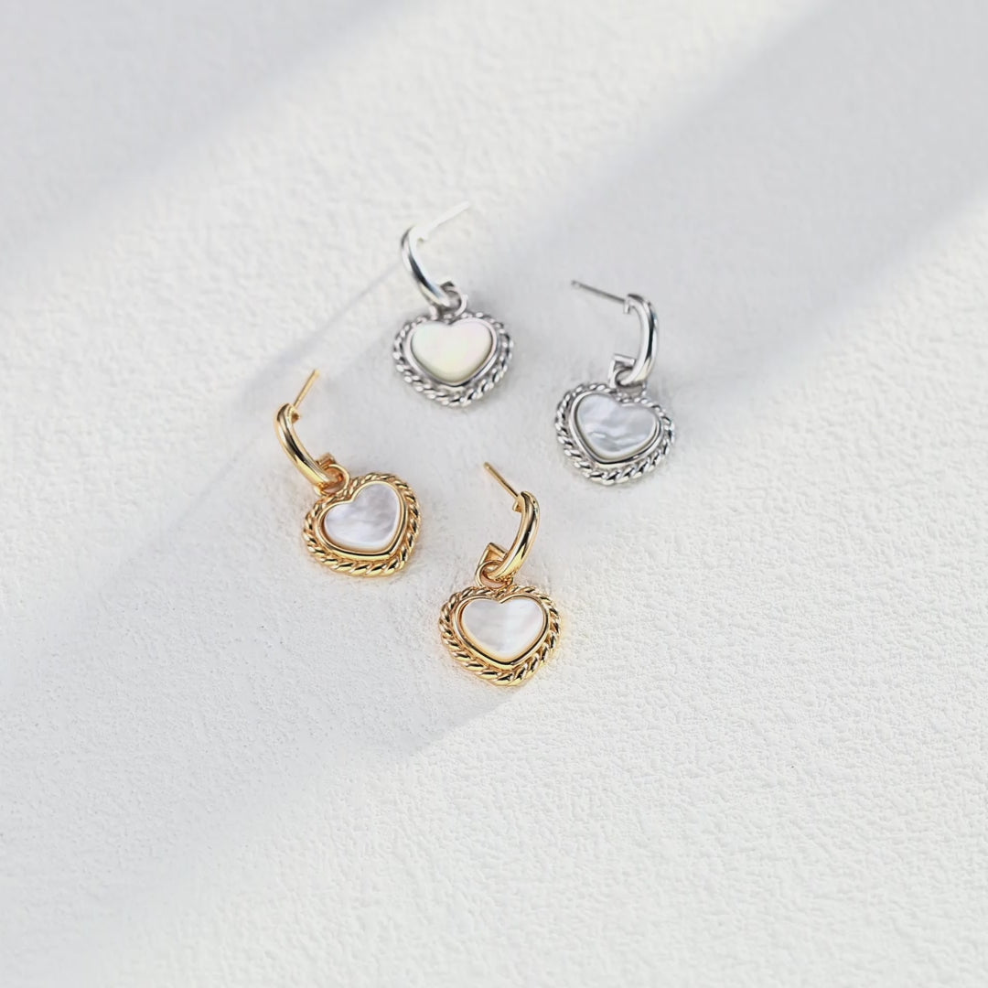 Heart-shaped Mother of Pearl 925 Sterling Silver Earrings