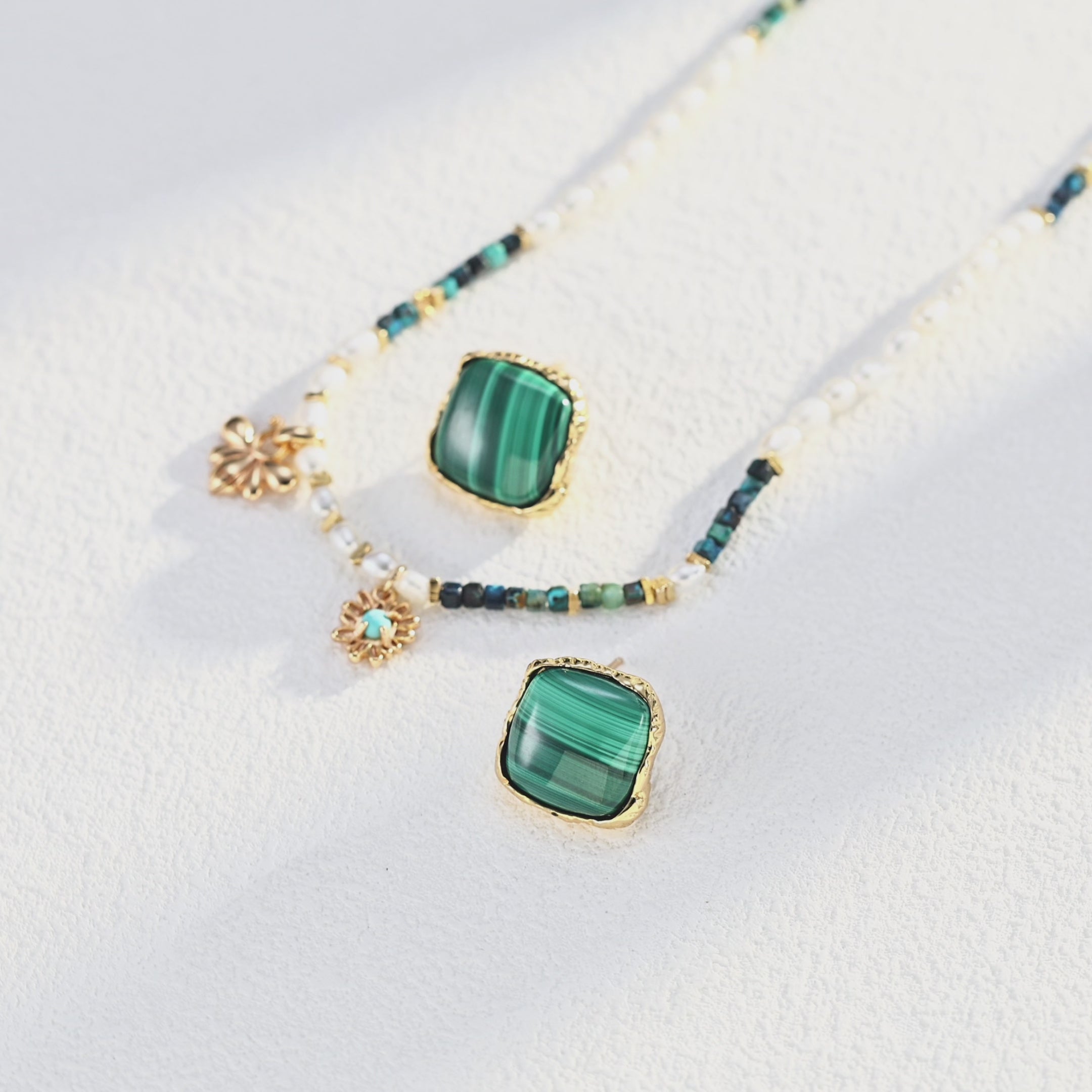 Natural Pearl Malachite Turquoise Necklace