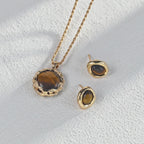 Detail of the S925 sterling silver setting and the Tiger's Eye stone.