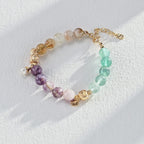 Lepidolite, Pearl, Yellow Apatite, and Green Fluorite Bracelet