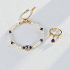 Vintage Natural Pearl Lapis Lazuli S925 Silver Bracelet