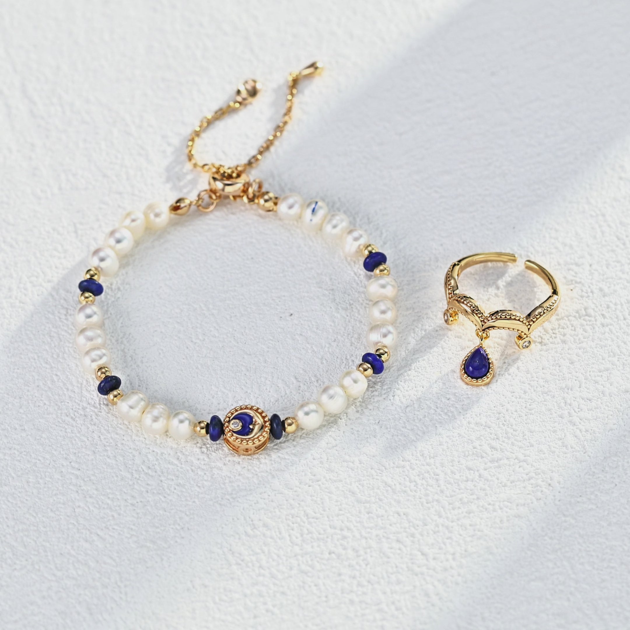 Vintage Natural Pearl Lapis Lazuli S925 Silver Bracelet