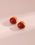 Stylish Red Enamel Drop Earrings in K gold plating and S925 sterling silver, dimensions 17mm x 16mm.