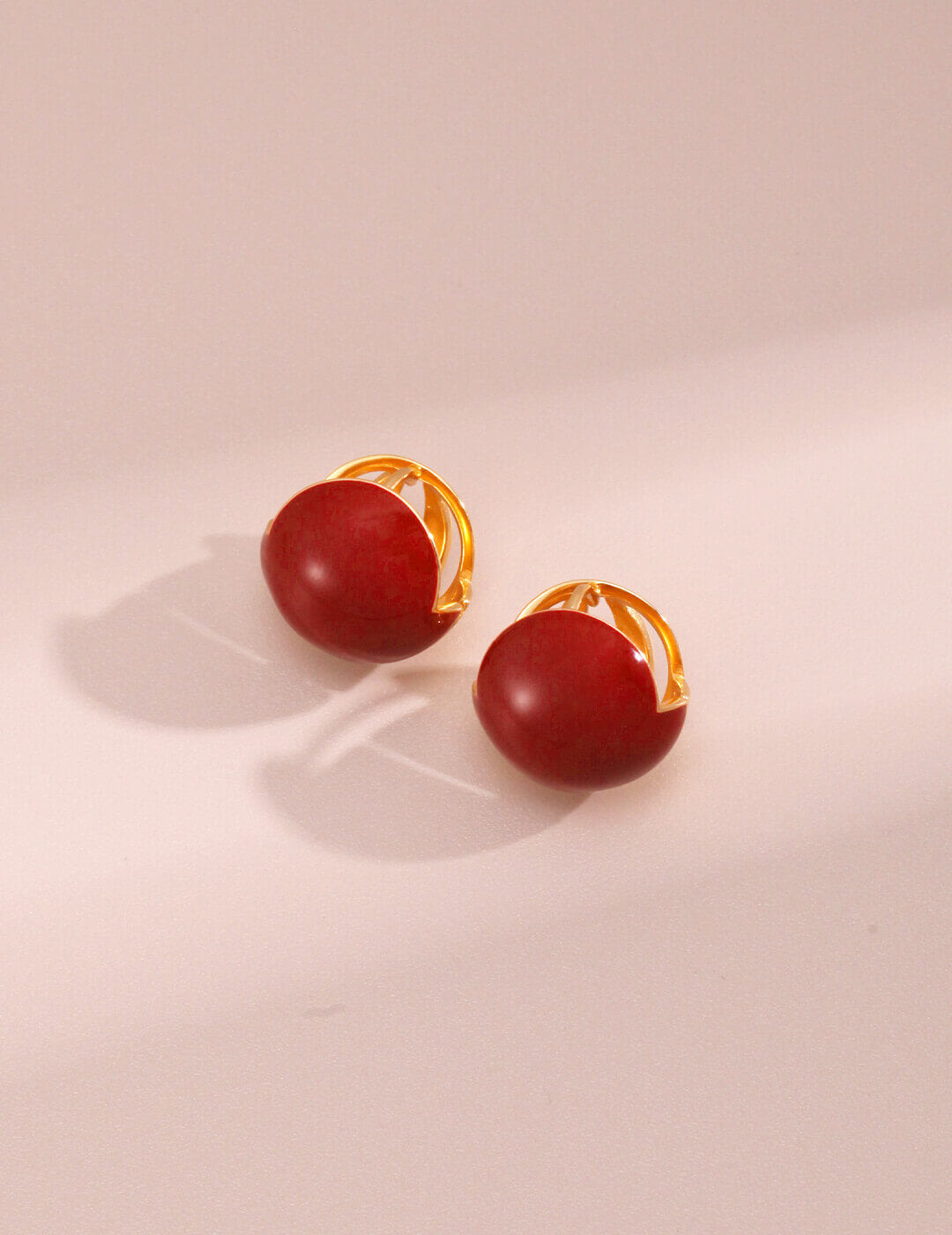 Stylish Red Enamel Drop Earrings in K gold plating and S925 sterling silver, dimensions 17mm x 16mm.