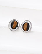 Tiger's Eye stud earrings in classic Silver plating.