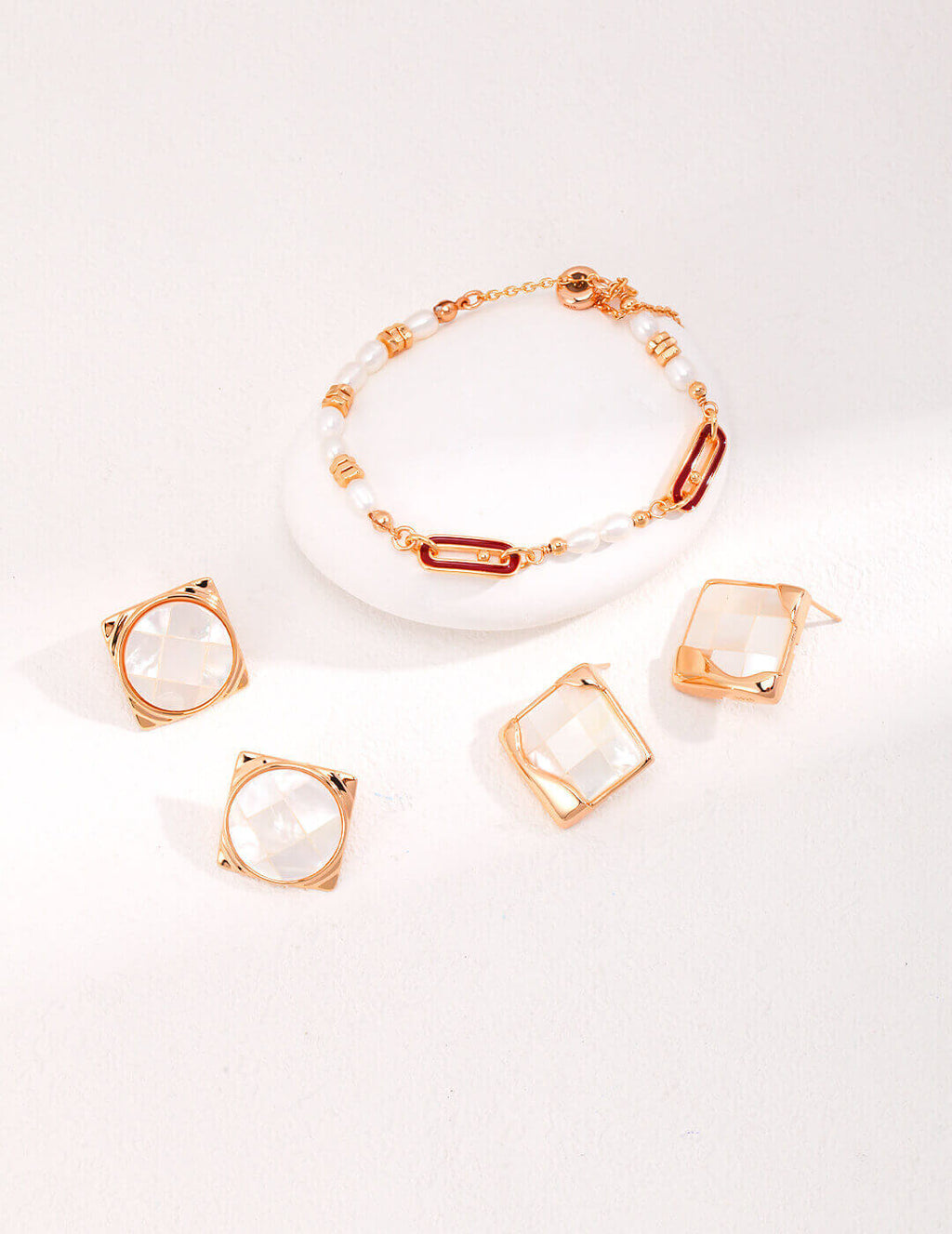 Secure post back and comfortable design of mosaic shell earrings for all-day wear.