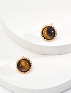Pair of Tiger's Eye stud earrings displayed together on neutral background.