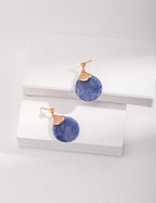  A pair of Blue Aventurine fan drop earrings displayed on a neutral background.