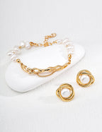 Side angle view of vintage pearl bracelet highlighting pearl placement.