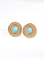 Front view of vintage turquoise stud earrings in S925 sterling silver.