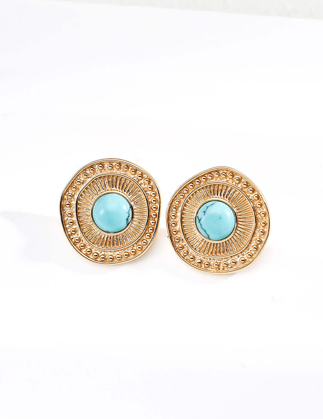Front view of vintage turquoise stud earrings in S925 sterling silver.